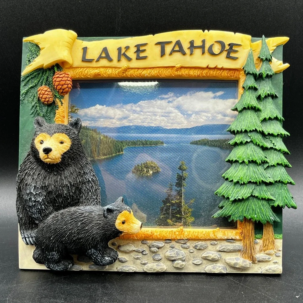 Lake Tahoe Black Bear Resin Picture Frame Rustic Cabin Decor 4.5x3.5